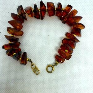 Genuine Baltic Polished Chunky Amber Beaded Chip Bracelet 8”